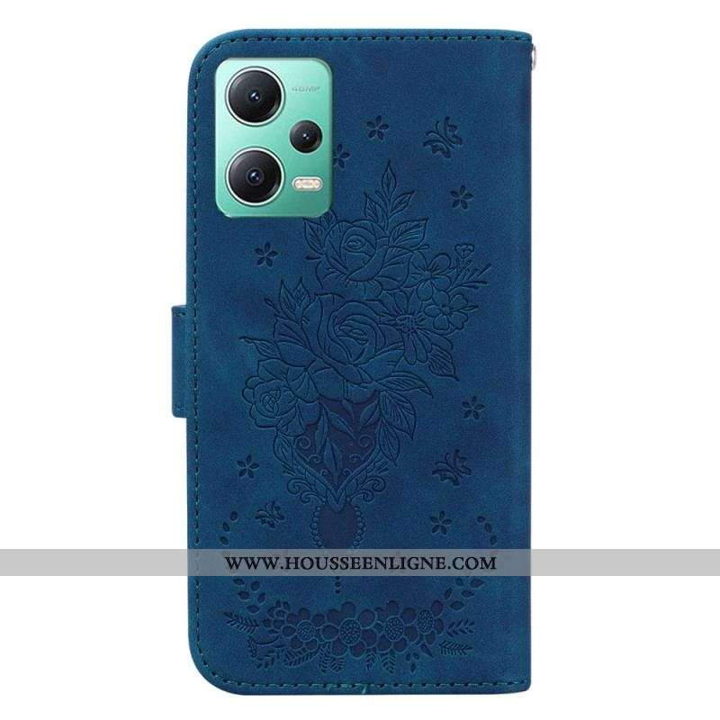 Housse Xiaomi Redmi Note 12/Poco X5 Roses et Papillons à Lanière