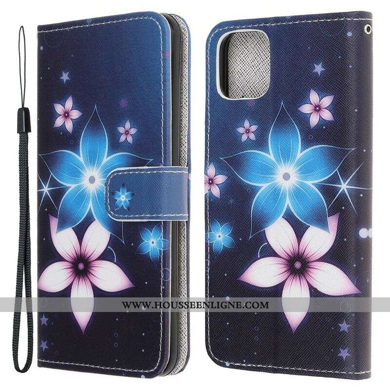 Housse iPhone 13 MIni Fleurs Lunaires à Lanière