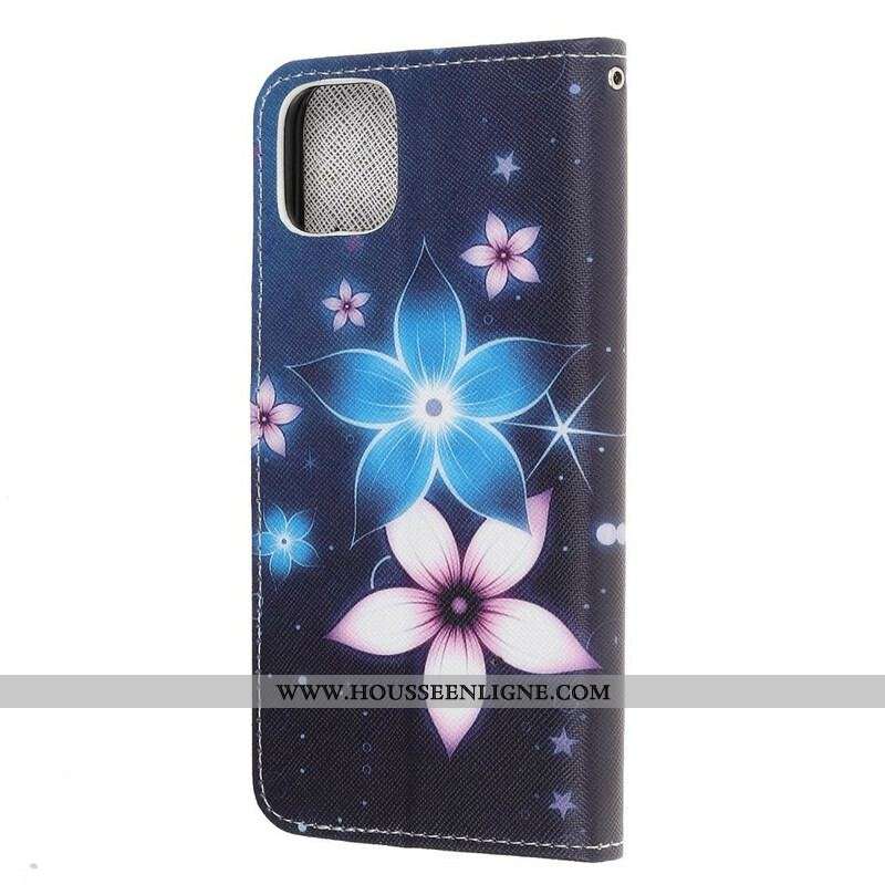 Housse iPhone 13 MIni Fleurs Lunaires à Lanière