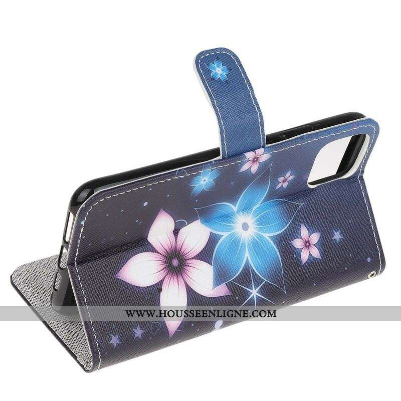 Housse iPhone 13 MIni Fleurs Lunaires à Lanière