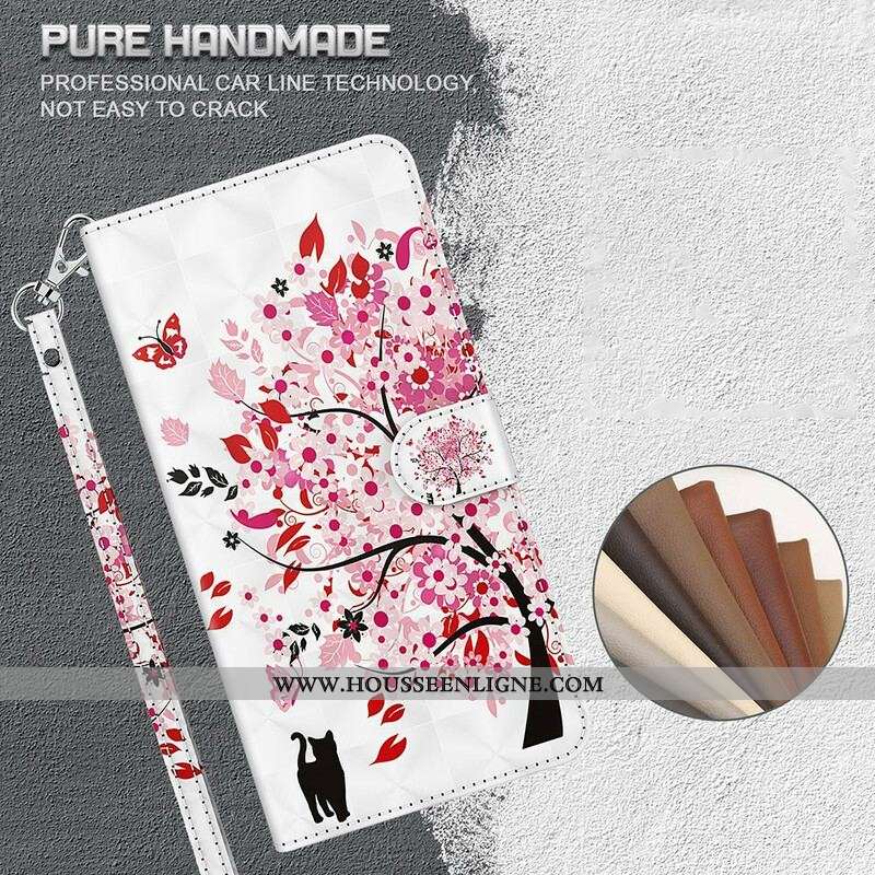 Housse iPhone 13 Mini Arbre Rose et Chat Noir