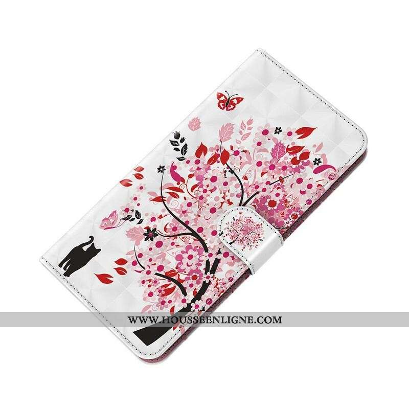 Housse iPhone 13 Mini Arbre Rose et Chat Noir