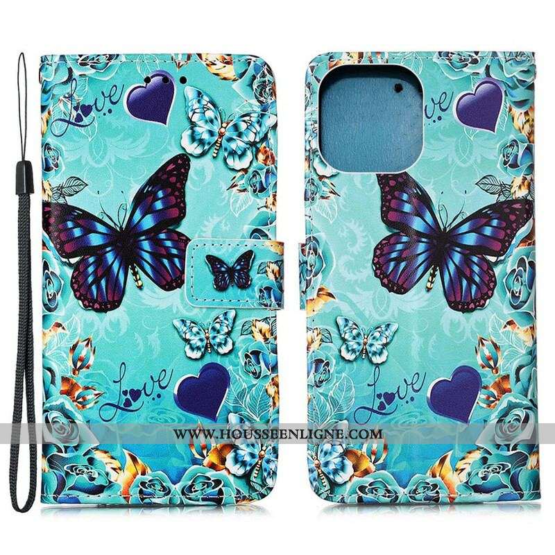 Housse iPhone 13 Mini Love Butterflies à Lanière