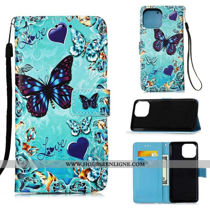 Housse iPhone 13 Mini Love Butterflies à Lanière