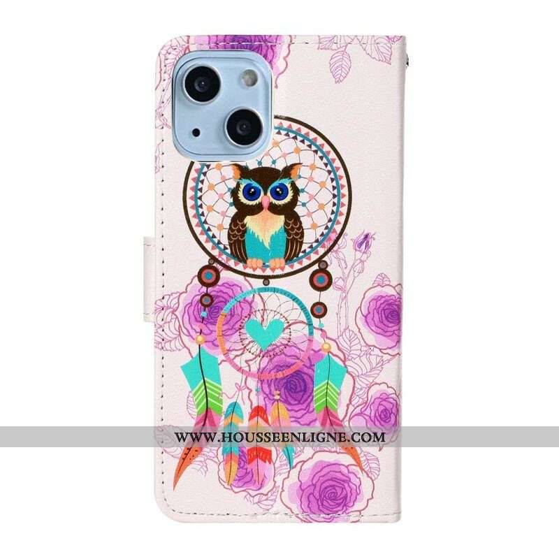 Housse iPhone 13 Mini Mandala Hibou à Lanière