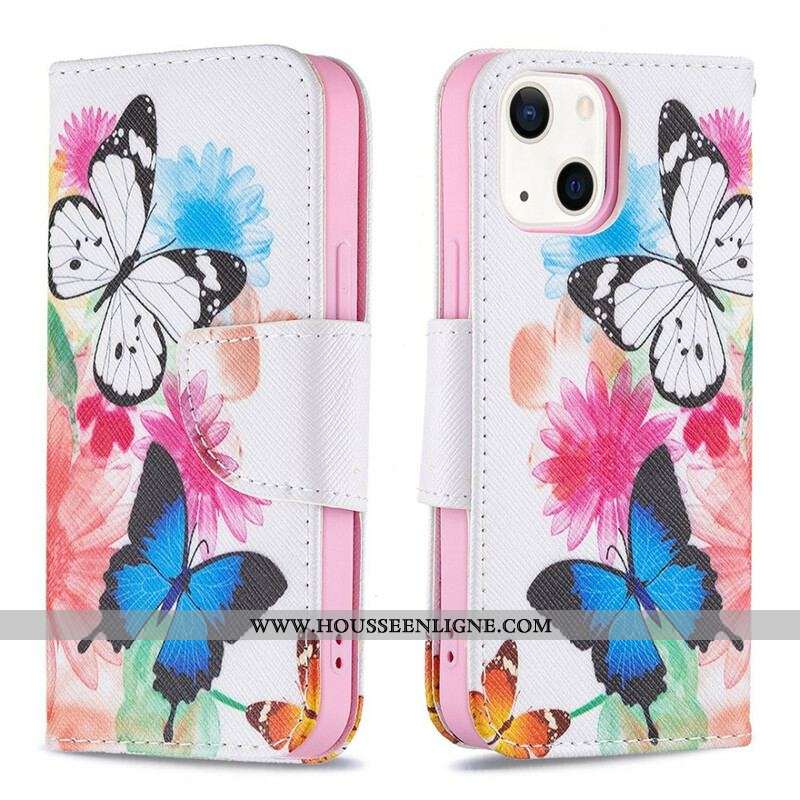 Housse iPhone 13 Mini Papillons et Fleurs Peints