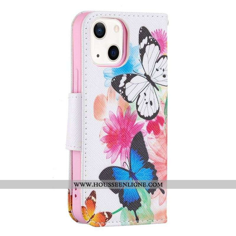 Housse iPhone 13 Mini Papillons et Fleurs Peints