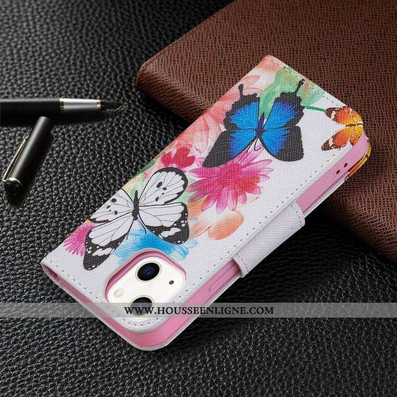 Housse iPhone 13 Mini Papillons et Fleurs Peints