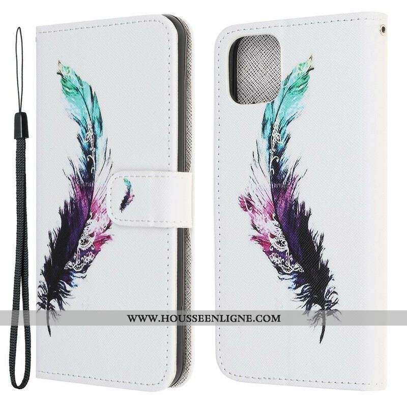 Housse iPhone 13 Mini Plume à Lanière