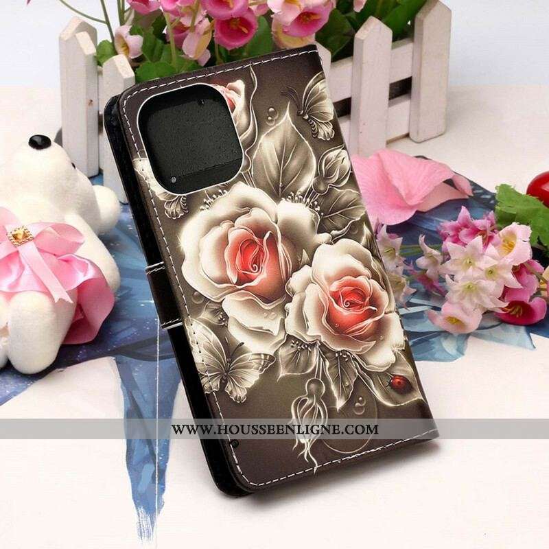 Housse iPhone 13 Mini Roses Dorées