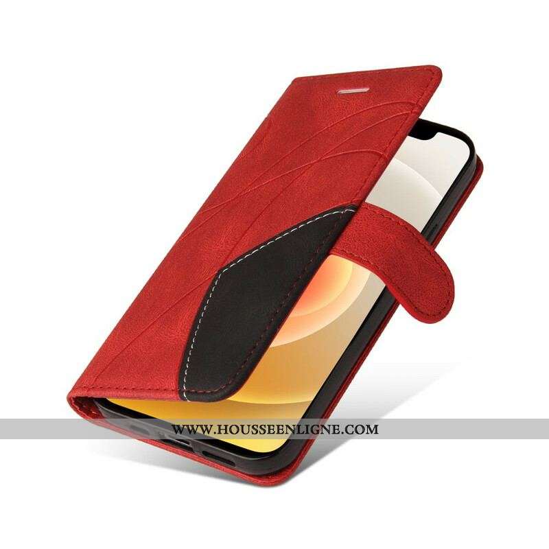 Housse iPhone 13 Mini Simili Cuir Bicolore Signature