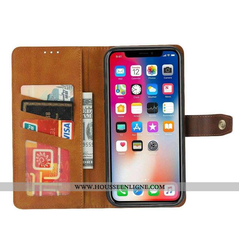 Housse iPhone 13 Pro Effet Cuir Porte-Carte Frontal et Sangle