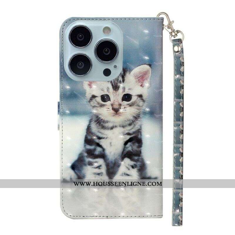 Housse iPhone 13 Pro Max Chaton Light Spots à Lanière