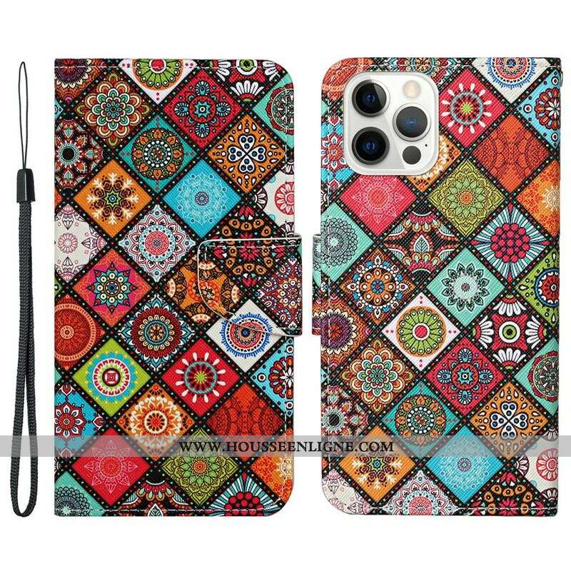 Housse iPhone 13 Pro Patchwork Mandalas avec Lanière