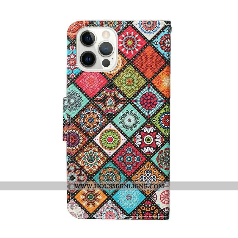 Housse iPhone 13 Pro Patchwork Mandalas avec Lanière