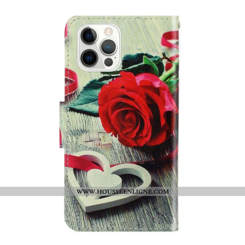 Housse iPhone 13 Pro Rose Romantique à Lanière