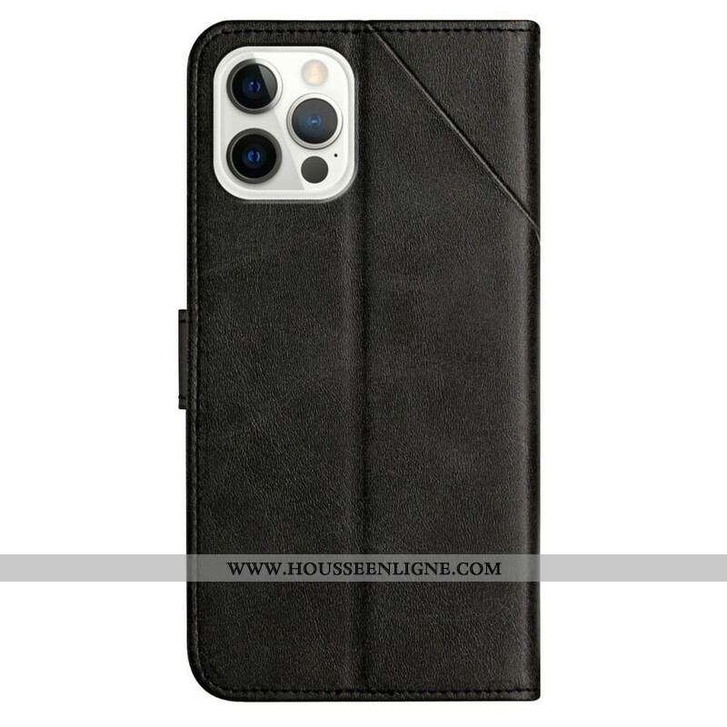 Housse iPhone 13 Pro Style Cuir Géométrique à Lanière