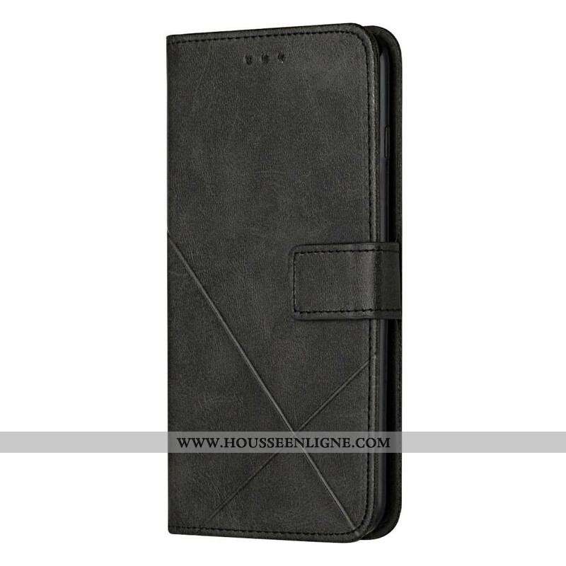 Housse iPhone 13 Pro Style Cuir Géométrique à Lanière