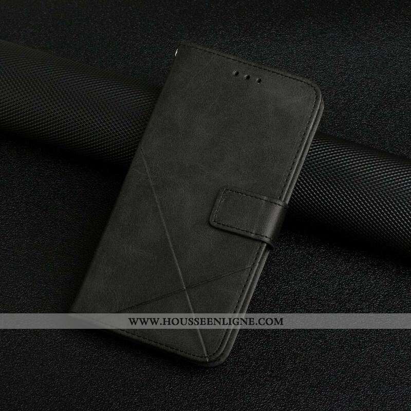 Housse iPhone 13 Pro Style Cuir Géométrique à Lanière