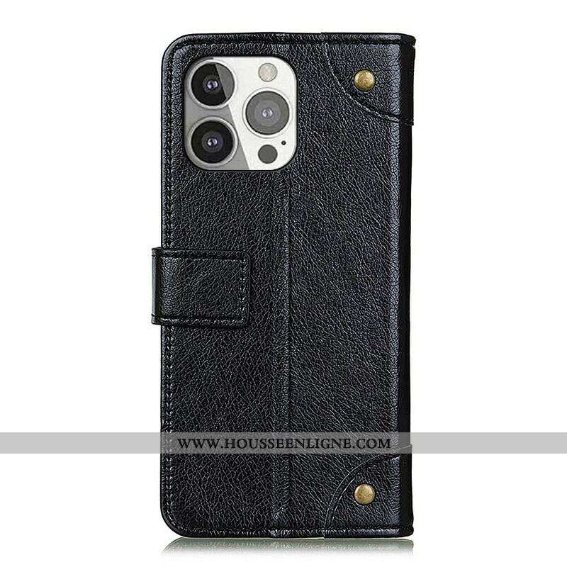 Housse iPhone 13 Pro Style Cuir Nappa Rivets Vintage