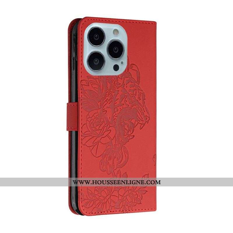 Housse iPhone 13 Pro Tigre Baroque à Lanière