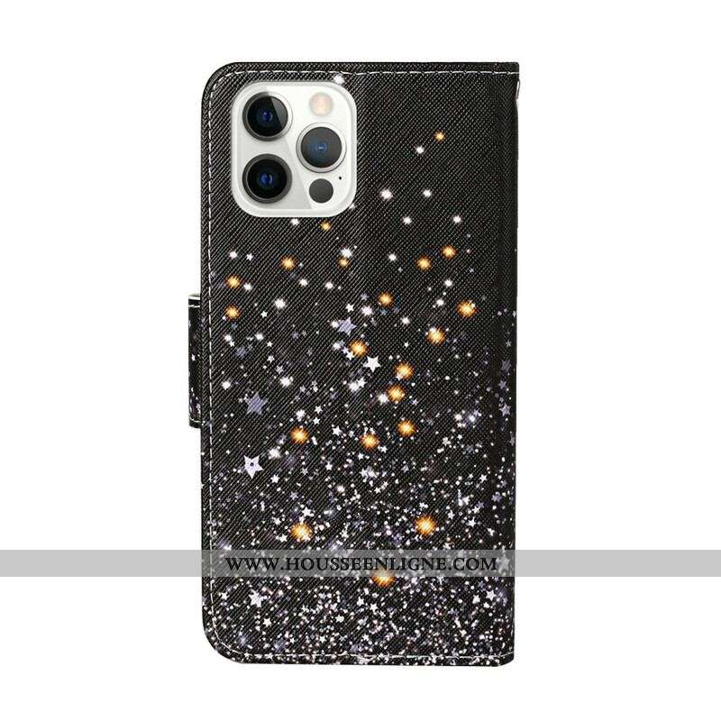 Housse iPhone 13 Pro Étoiles et Paillettes avec Lanière