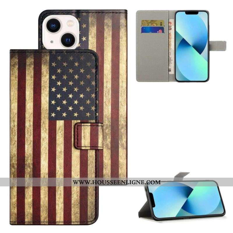 Housse iPhone 14 Drapeau Américain Vintage