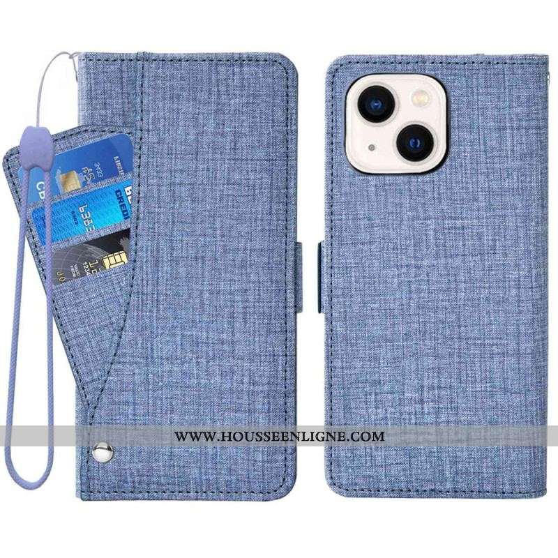 Housse iPhone 14 Jeans avec Porte-Cartes Rotatif