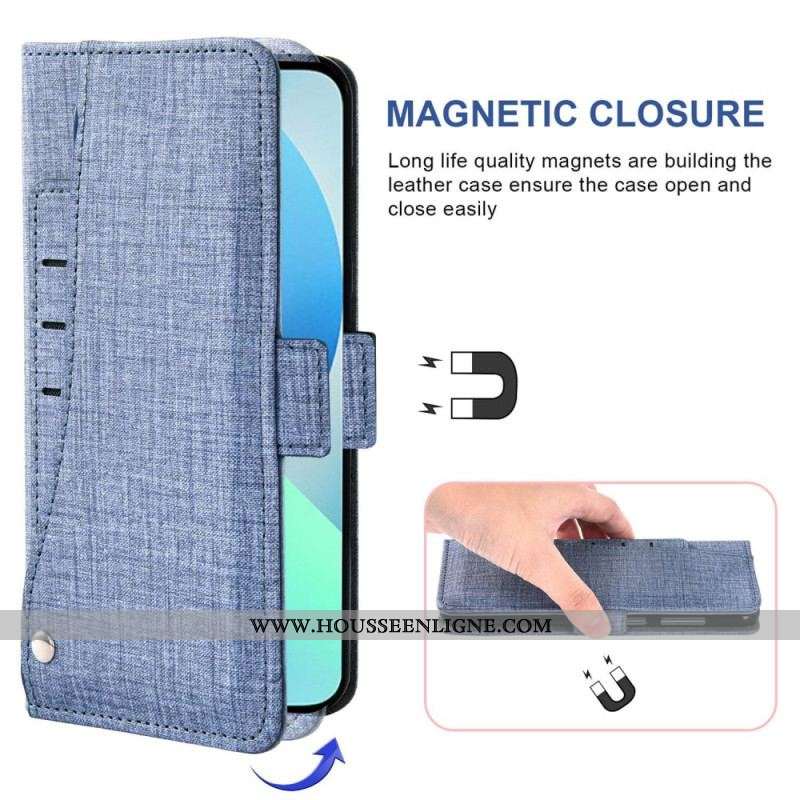 Housse iPhone 14 Jeans avec Porte-Cartes Rotatif