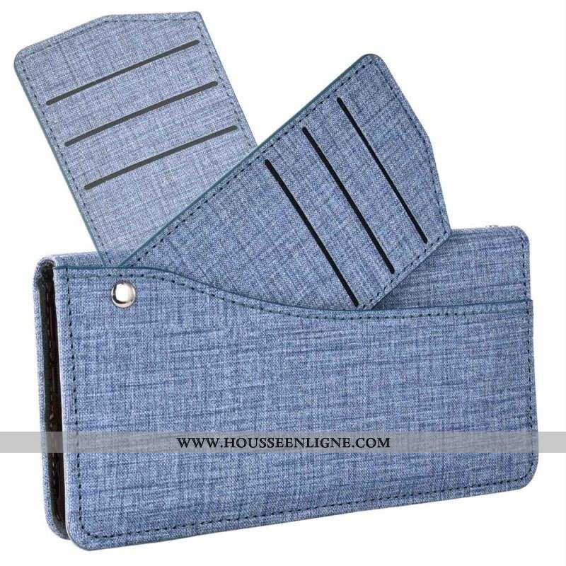 Housse iPhone 14 Jeans avec Porte-Cartes Rotatif