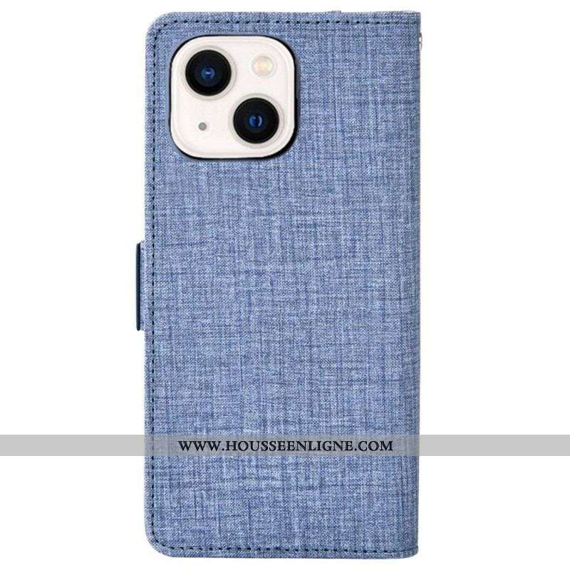 Housse iPhone 14 Jeans avec Porte-Cartes Rotatif