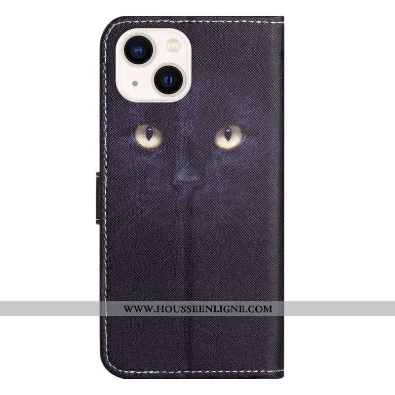 Housse iPhone 14 Plus Chat Noir à Lanière