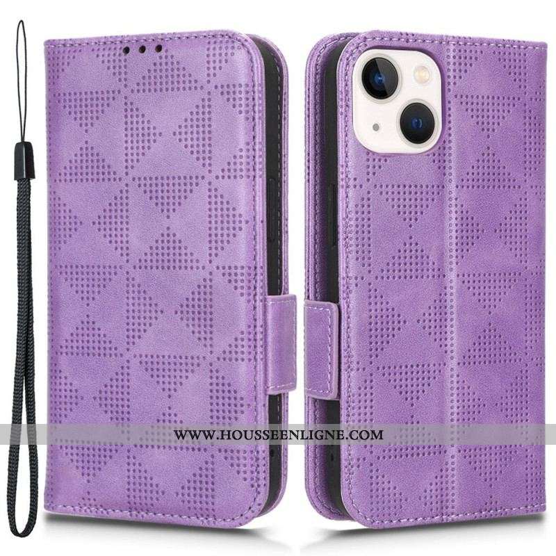 Housse iPhone 14 Plus Double Rabat et Motif Triangle