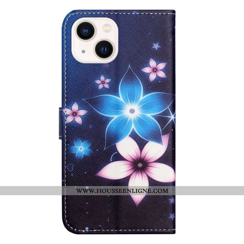 Housse iPhone 14 Plus Fleurs Lunaires à Lanière