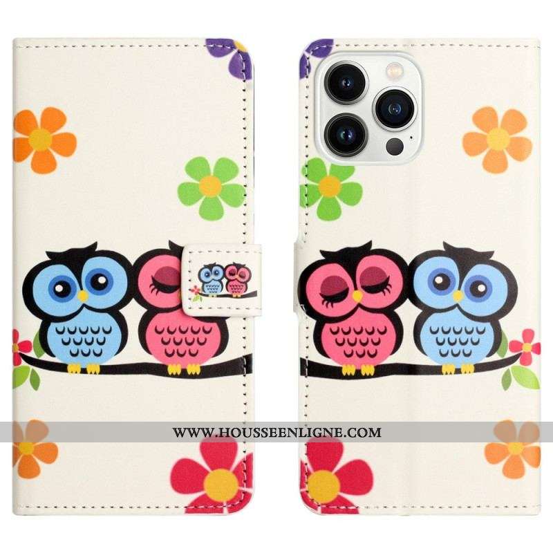 Housse iPhone 14 Pro Couple de Hiboux