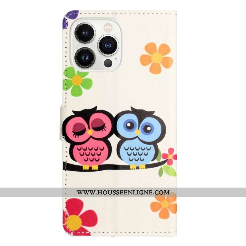 Housse iPhone 14 Pro Couple de Hiboux