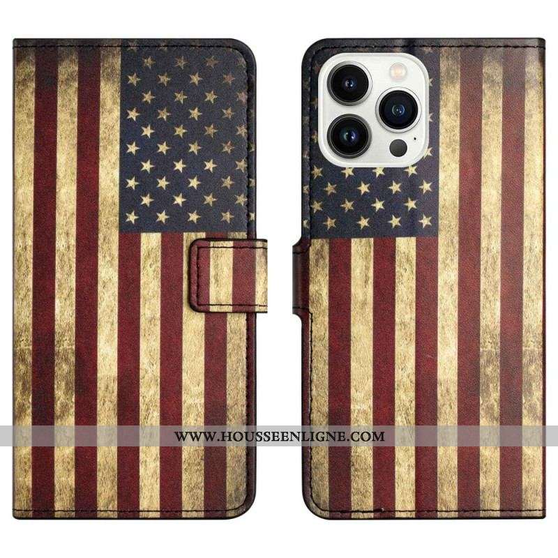 Housse iPhone 14 Pro Drapeau Américain Vintage