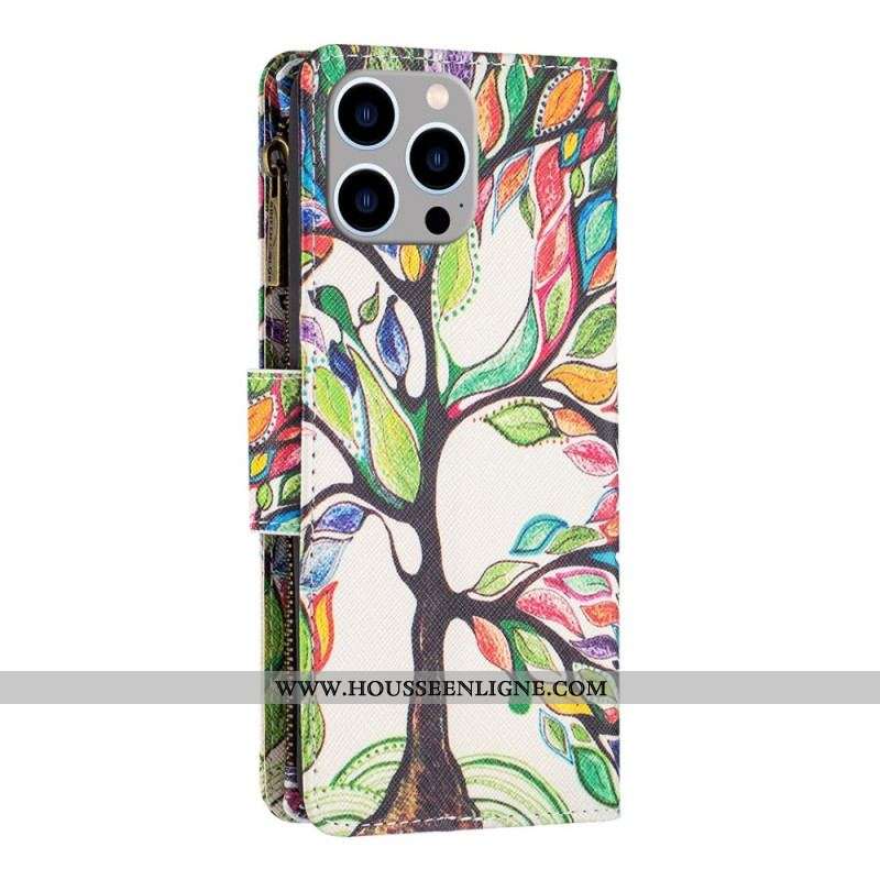 Housse iPhone 14 Pro Max Poche Zippée Arbre