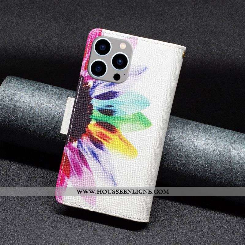 Housse iPhone 14 Pro Max Poche Zippée Fleur