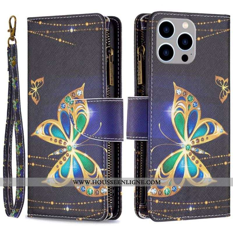 Housse iPhone 14 Pro Max Poche Zippée Papillons