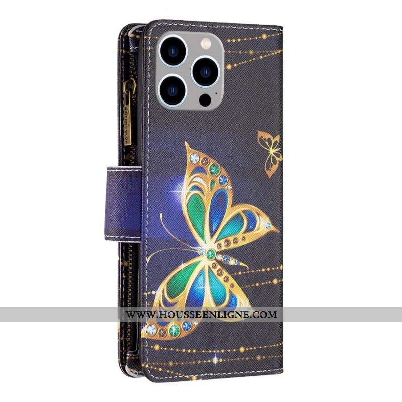 Housse iPhone 14 Pro Max Poche Zippée Papillons