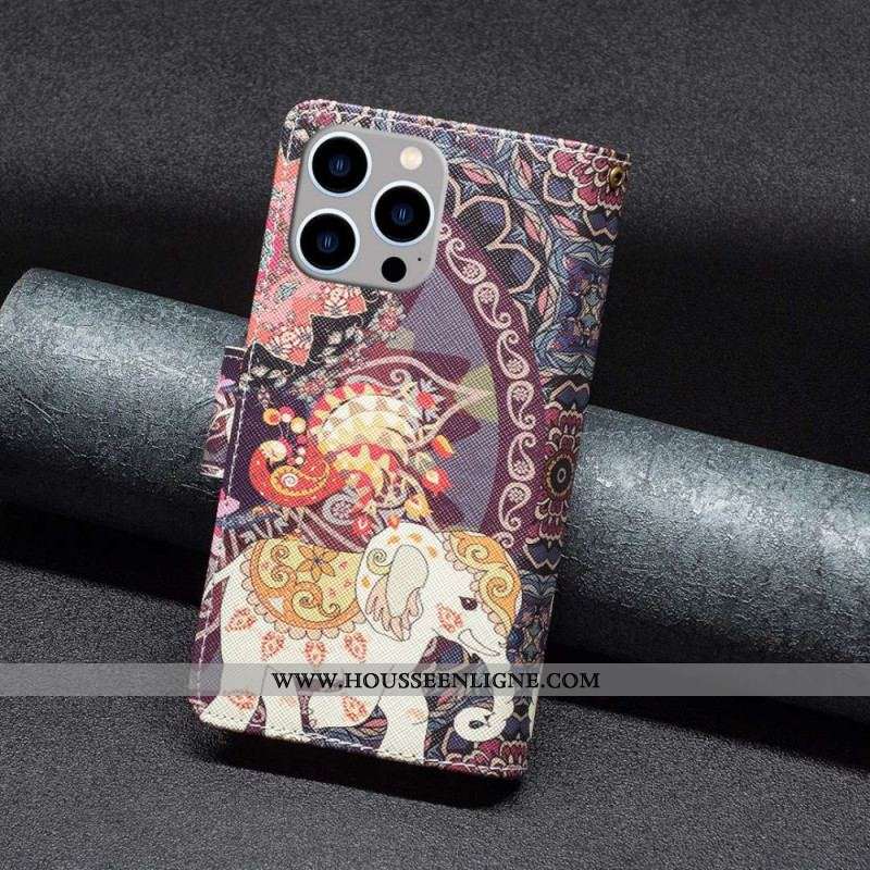 Housse iPhone 14 Pro Max Poche Zippée Éléphant