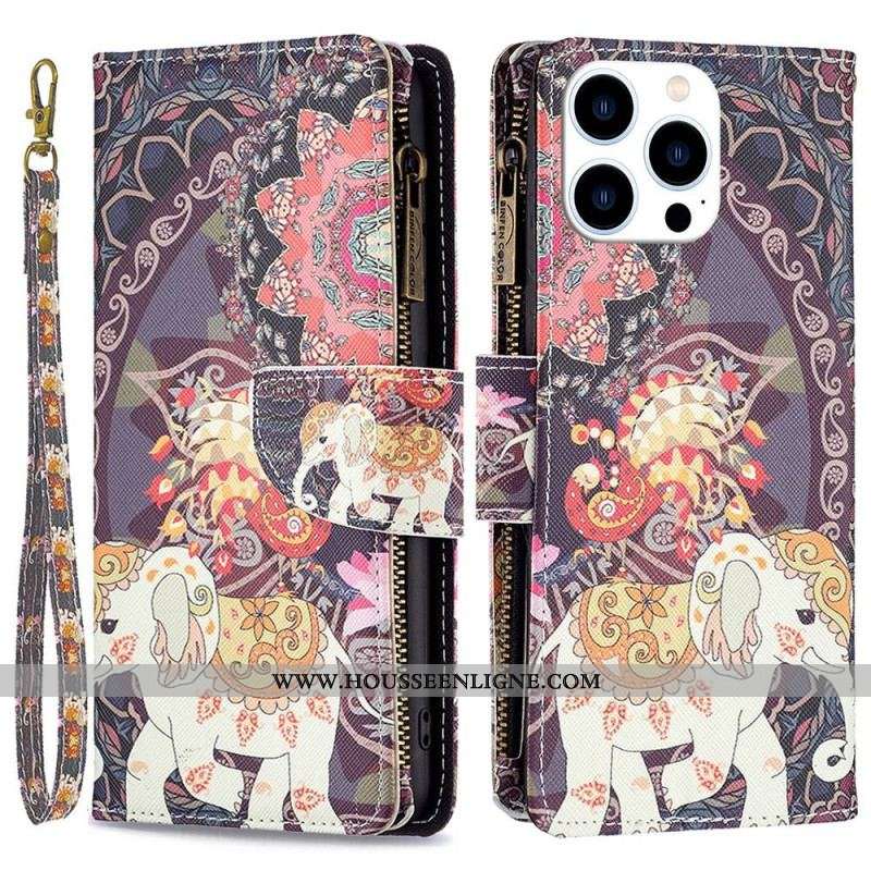 Housse iPhone 14 Pro Portefeuille Éléphant