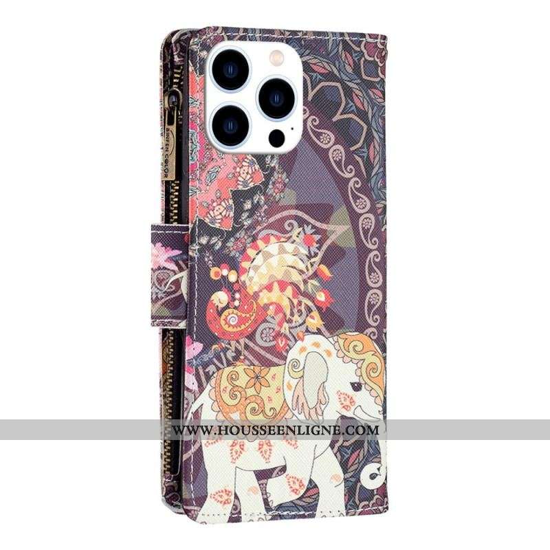 Housse iPhone 14 Pro Portefeuille Éléphant