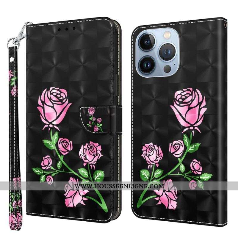 Housse iPhone 14 Pro Roses à Lanière