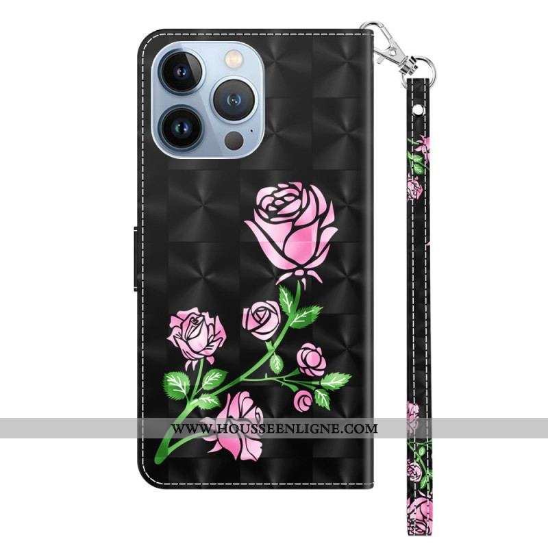 Housse iPhone 14 Roses à Lanière