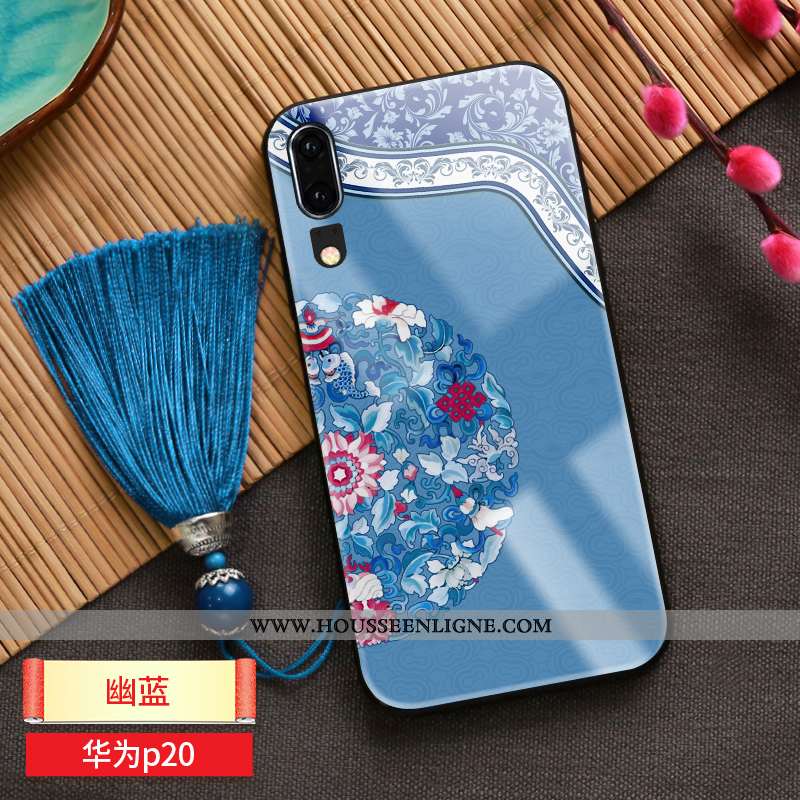 Coque Huawei P20 Ornements Suspendus Personnalité Incassable Téléphone Portable Bleu Net Rouge À Fra