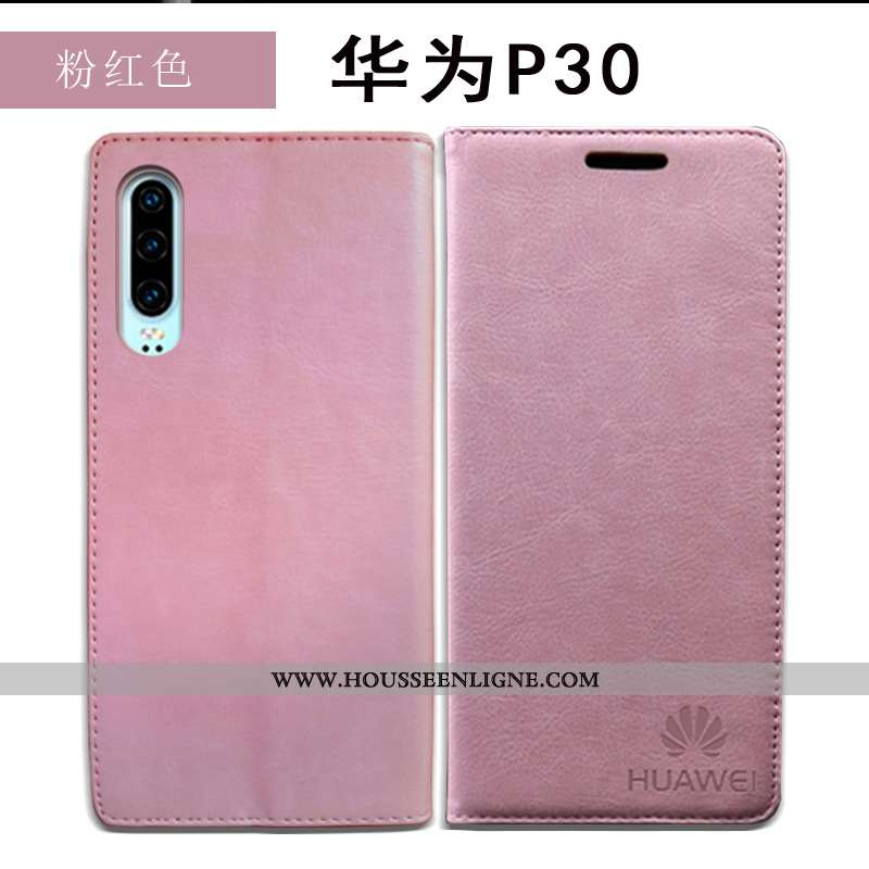 Coque Huawei P30 Cuir Protection Véritable Bleu Marin Rouge Étui Antidérapant Bleu Foncé