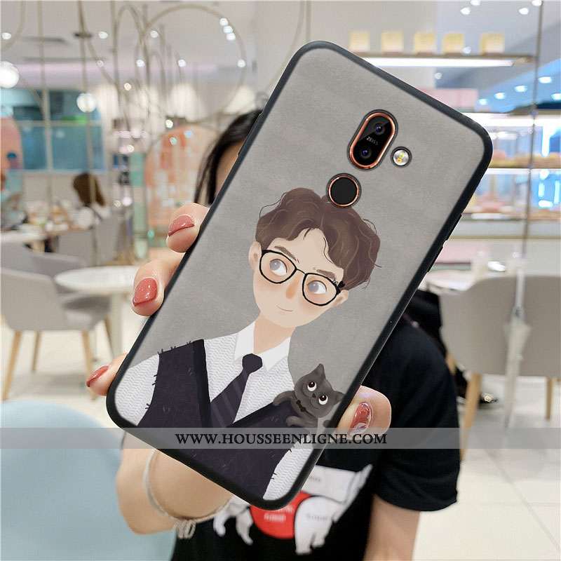 Coque Nokia 7 Plus Dessin Animé Fluide Doux Gris Art Amoureux Tout Compris Incassable