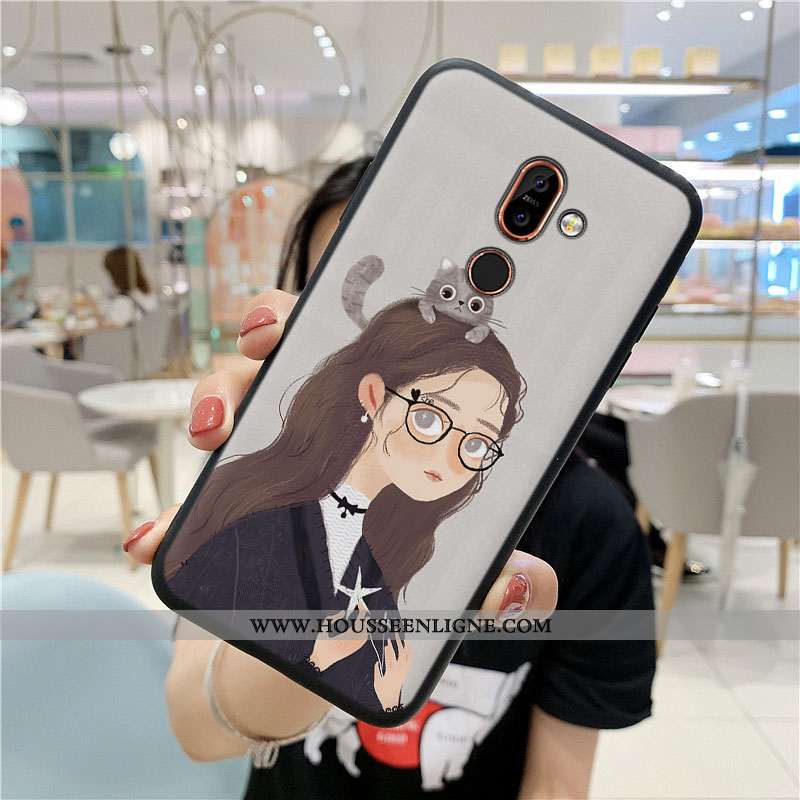 Coque Nokia 7 Plus Dessin Animé Fluide Doux Gris Art Amoureux Tout Compris Incassable